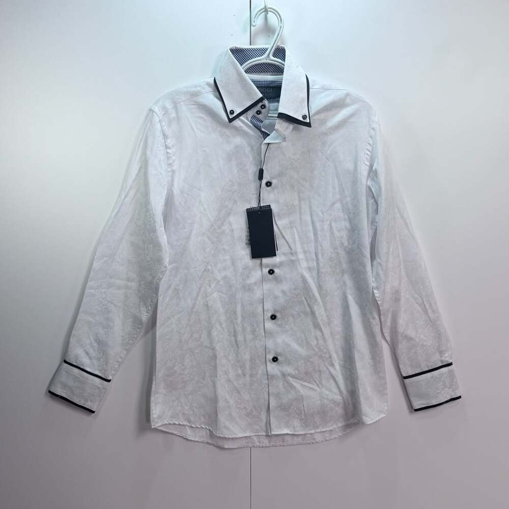 Coogi Classic Men's White Floral Pattern Long Sleeve Contrast Trim Size S 32/33